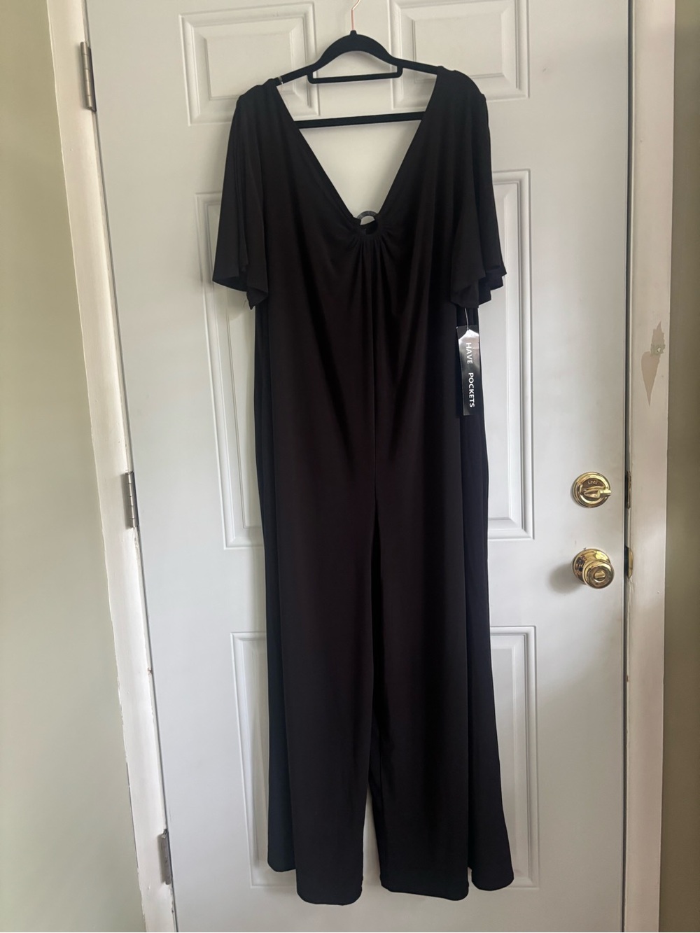 NWT Sami & Jo Black V-Neck Wide Leg Jumpsuit with Front Ring, Size 2X
